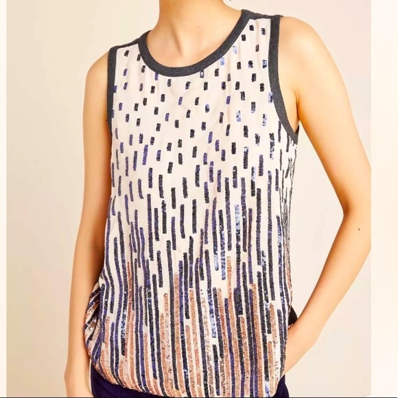 Anthropologie NWOT TINY AUBERTE SEQUIN STRIPE TANK BLOUSE KNIT TOP GREY Size S - Picture 1 of 8